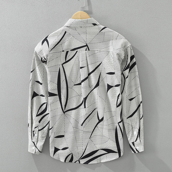 Camisa Estampada de Manga Larga Tendencia Japonesa para Hombre
