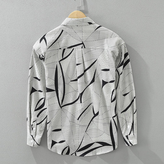 Camisa Estampada de Manga Larga Tendencia Japonesa para Hombre - Image 2
