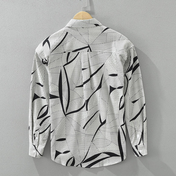 Camisa Estampada de Manga Larga Tendencia Japonesa para Hombre