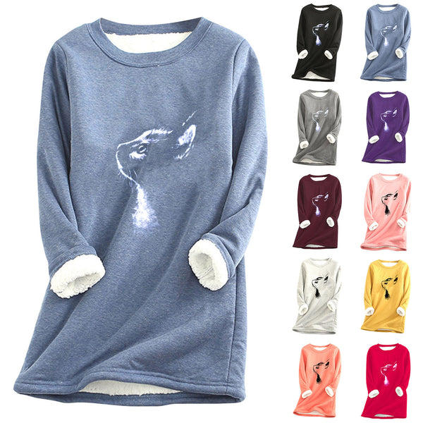 Sudadera Estampada con Pelaje para Mujer - Diseño Gato