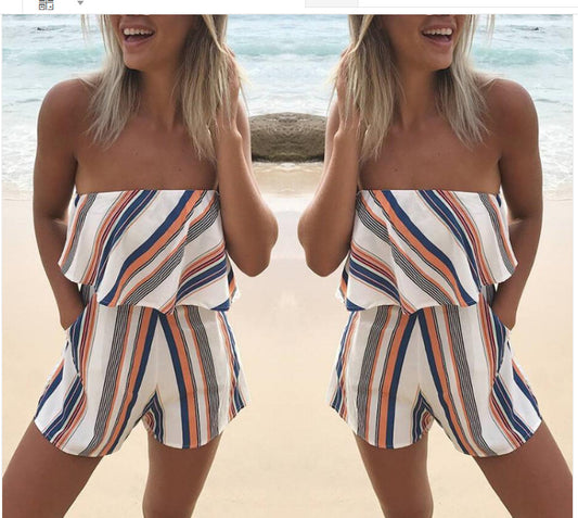 Jumpsuit Holgado de Rayas y Volantes Estampado