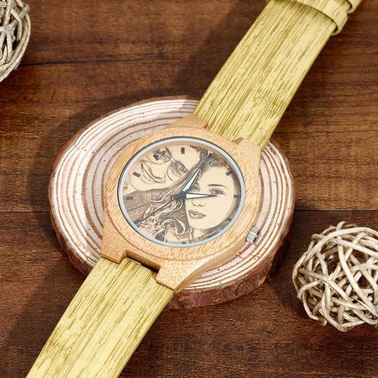 Reloj de Bambú Personalizado para Mujer con Correa de Cuero 40mm - Image 7