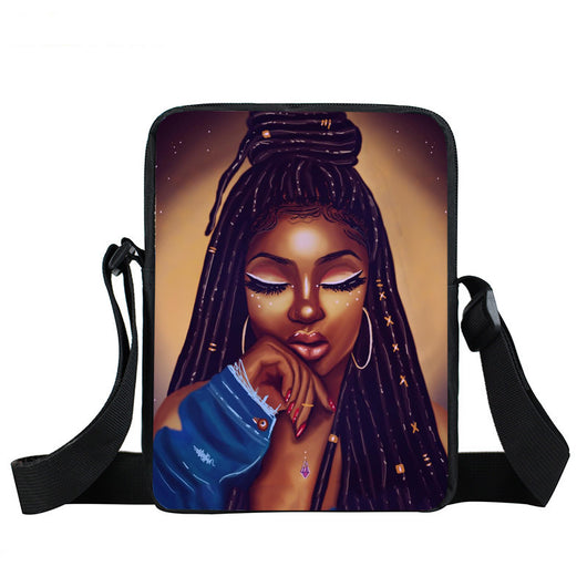 Bolso Diagonal con Diseño de Niña Afro - Negro - Image 20