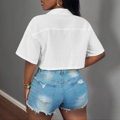 Camiseta Casual para Mujer con Bolsillos - Colores Sólidos - Image 2