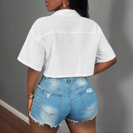 Camiseta Casual para Mujer con Bolsillos - Colores Sólidos - Image 2