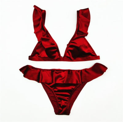 Bikini de Terciopelo Hielo con Volantes y Banda - Image 2