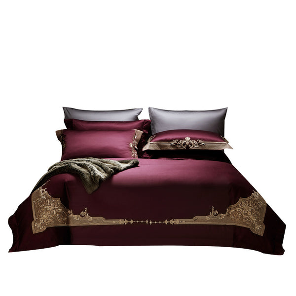 Juego de Cama Nupcial de Algodón Bordado Lujo - 4 Piezas