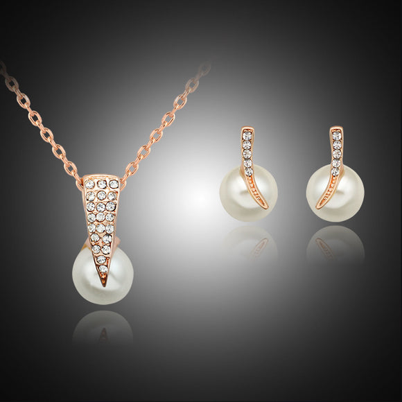 Conjunto de Collar y Aretes de Perlas con Cristales - Joyería Nupcial Elegante
