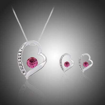 Conjunto de Joyería Corazón de Durazno - Collar y Aretes de Moda Europea