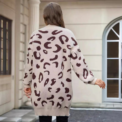 Abrigo Suéter de Leopardo Oversized Largo Medio para Mujer - Image 3