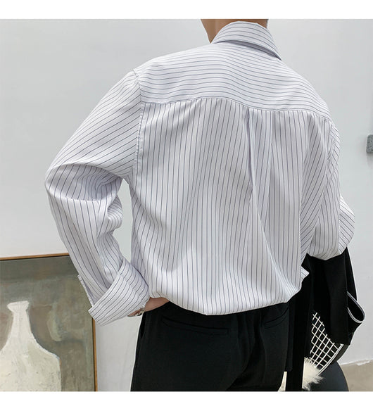Camisa Casual Ejecutiva con Solapa Asimétrica y Rayas - Image 8