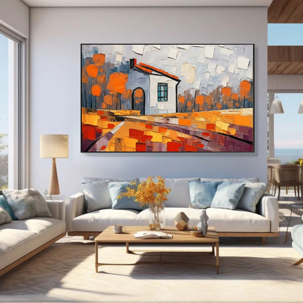 Cuadro Pintura al Óleo Artesanal Paisaje Rural para Sala y Comedor