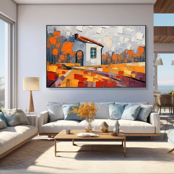 Cuadro Pintura al Óleo Artesanal Paisaje Rural para Sala y Comedor