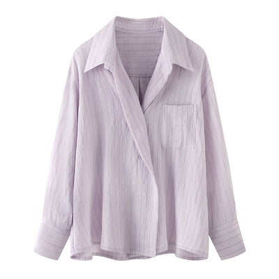 Blusa Elegante a Rayas con Bolsillos de Parche para Mujer - Colección Otoño - Image 4