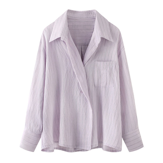 Blusa Elegante a Rayas con Bolsillos de Parche para Mujer - Colección Otoño - Image 4