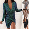 Vestido de Lentejuelas Elegante Manga Larga Escote en V