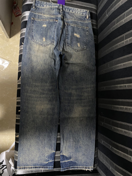 Pantalones Vaqueros Anchos Rotos con Detalles de Agujeros y Parches Personalizados para Hombre - Image 14
