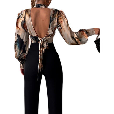 Blusa Elegante de Cuello Alto con Mangas Globo y Detalles Recortados - Image 4