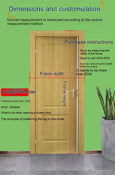 Black fiberglass mosquito-proof screen door mesh with magnetic closure, shown installed in a doorway and with close-ups of its features. - Image 12