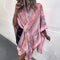 Abrigo Poncho Tejido con Borlas de Colores Contrastantes para Mujer