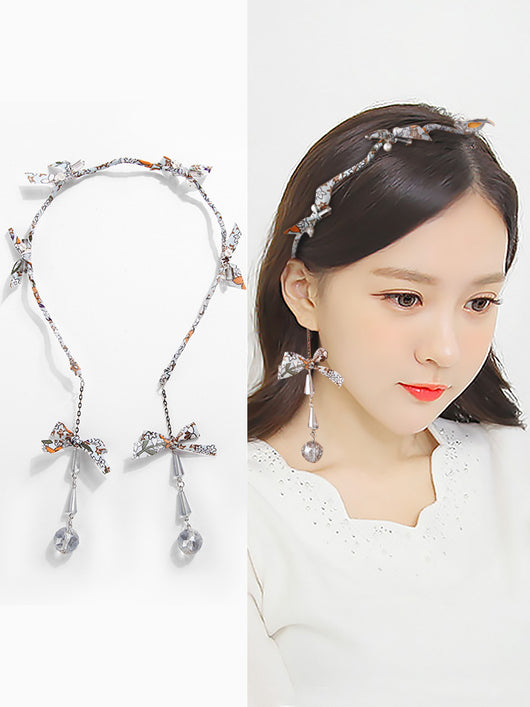 Diadema Coreana con Colgante de Borlas y Aretes Falsos - Image 6
