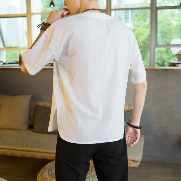 Camiseta de lino con bolsillos para hombre