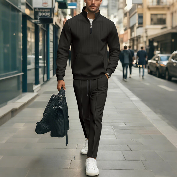 Conjunto Deportivo con Capucha y Cremallera: Sudadera y Pantalón Texturizado