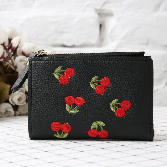 Monedero de Tela con Bordado de Cerezas