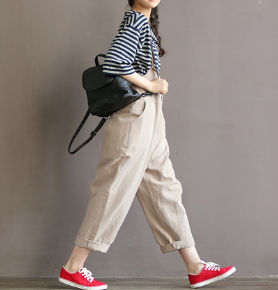 Pantalón Vintage de Algodón con Tirantes - Cintura Alta Estilo Literario - Image 5
