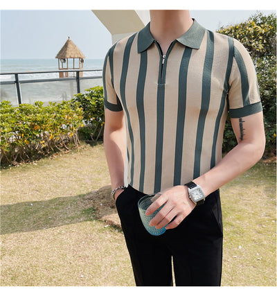 Suéter a Rayas con Cuello Solapa - Camiseta Casual Stretch Británica - Image 10