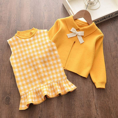 Conjunto de Primavera para Niñas: Suéter Manga Larga, Blusa y Falda con Moño - Image 17