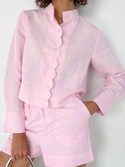 Conjunto Casual Elegante: Blusa Manga Larga y Short Cintura Alta - Image 11