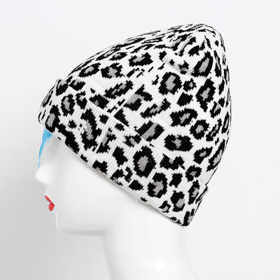 Gorro de Lana Tejido Estampado Leopardo Retro para Otoño e Invierno - Image 10