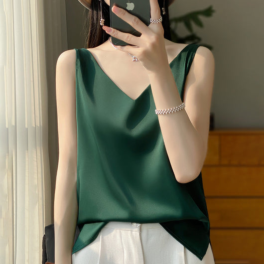 Blusa Suelta sin Mangas con Base Satinada Sedosa - Image 10