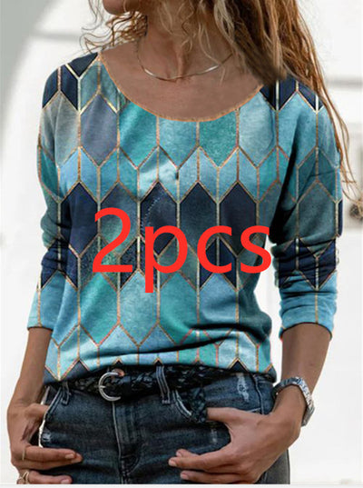 Playera Casual de Manga Larga con Estampado Geométrico Retro - Image 3