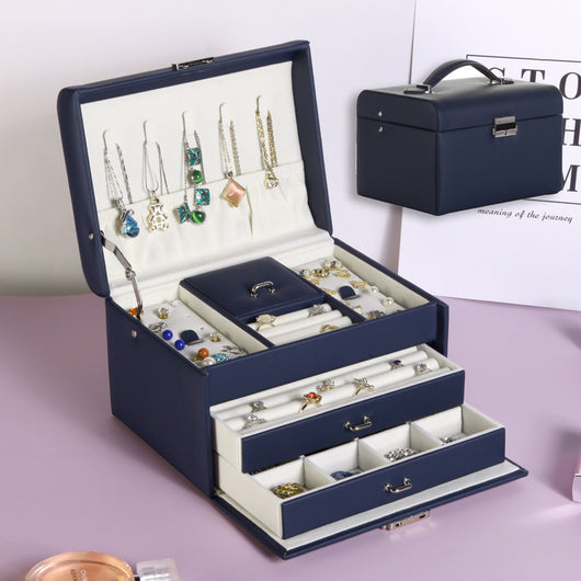 Organizador de Joyas de Tres Niveles - Caja de Almacenamiento Grande Estilo Europeo