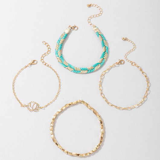 Juego de 4 Pulseras Bohemias con Cadena de Aleación y Loto - Image 2