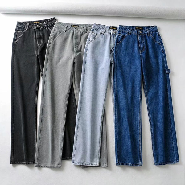 Jeans Talle Alto Pierna Ancha Retro con Costuras Decorativas