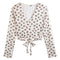 Blusa Floral Ajustada Escote en V con Manga Larga