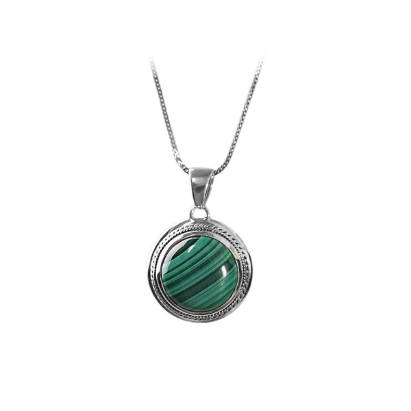 Pendiente de Plata 925 con Malaquita Incrustada - Diseño Minimalista