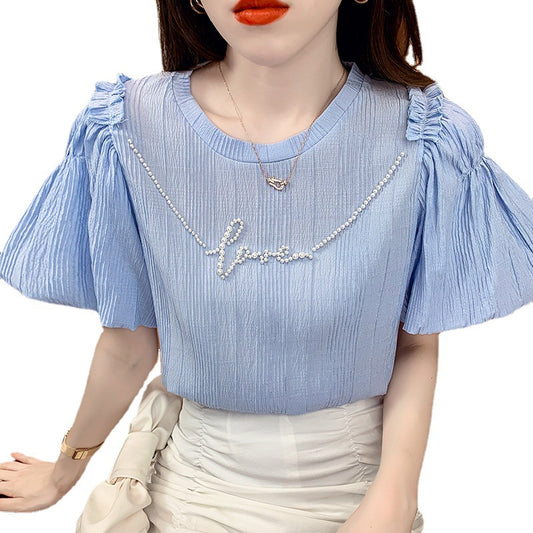 Blusa Manga Abullonada Colores Sólidos Manga Corta