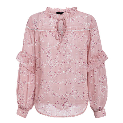 Blusa de Encaje Floral con Cuello Redondo y Volantes - Image 7
