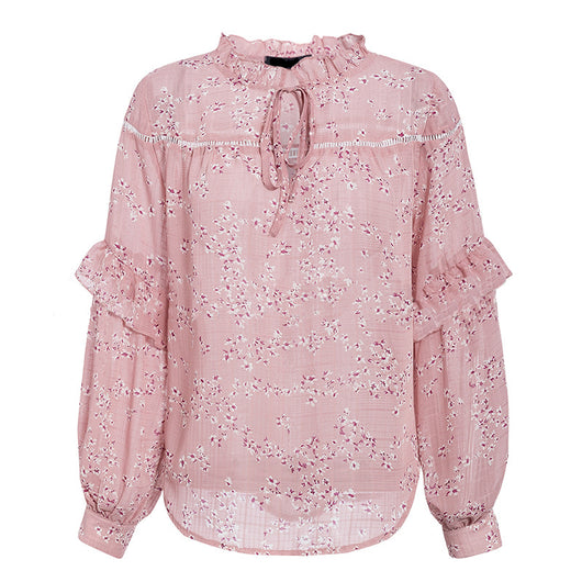 Blusa de Encaje Floral con Cuello Redondo y Volantes - Image 7