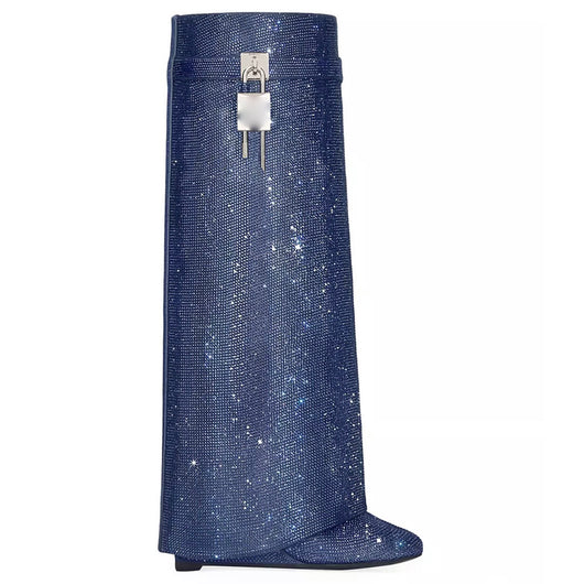 Botas Altas Hasta la Rodilla con Tacón Cuña Súper Alto y Hebilla Tiburón con Strass - Image 30