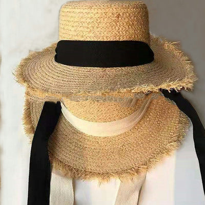 Gorra Plana Tejida en Rafia con Encaje - Diseño Elegante - Image 2