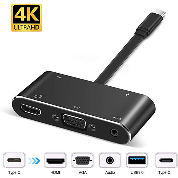 Adaptador Multi-puerto 5 en 1 USB-C a HDMI y VGA HD