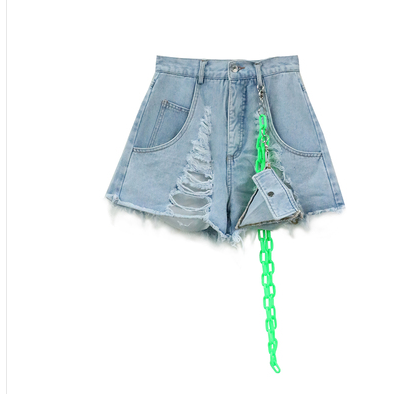 Shorts de Mezclilla Desgastado con Cadena - Estilo Casual y Moderno - Image 12