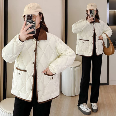 Chaqueta Acolchada de Cuero PU con Diseño Rombo - Suelta y Versátil - Image 12