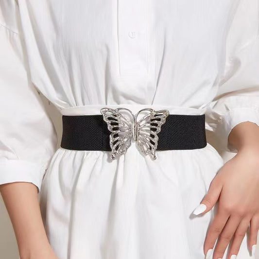 Cinturón Elástico para Mujer con Hebilla Mariposa - Accesorio Decorativo Versátil