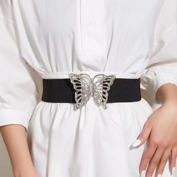 Cinturón Elástico para Mujer con Hebilla Mariposa - Accesorio Decorativo Versátil